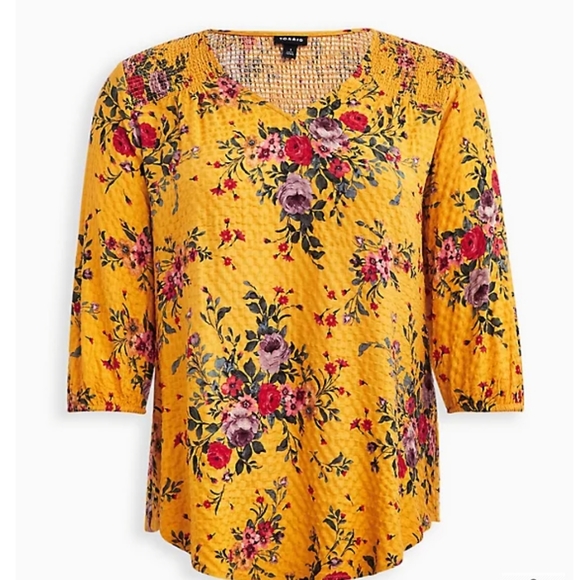 Torrid Yellow Floral Crinkle Blouse Size 3 - Picture 2 of 9